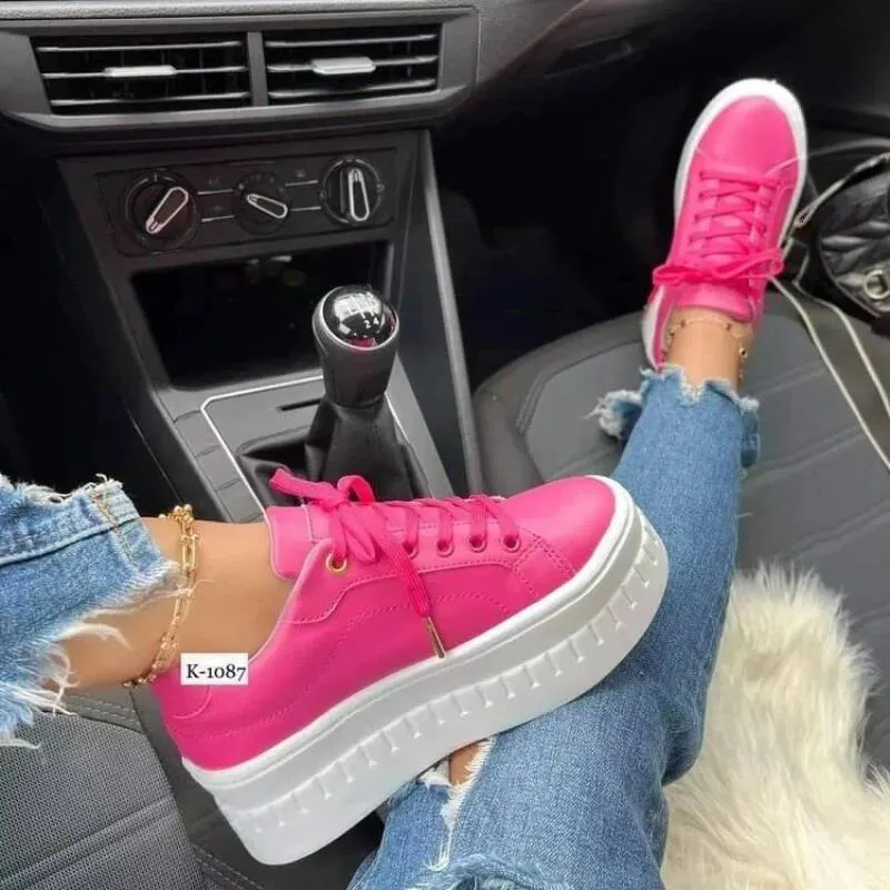 White Casual For Women 2025 New Platform Sneakers Solid Color Ladies Footwear Trend Lightweight PU Vulcanized Shoes_desvips.com