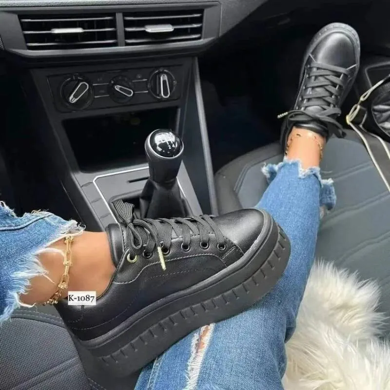 White Casual For Women 2025 New Platform Sneakers Solid Color Ladies Footwear Trend Lightweight PU Vulcanized Shoes_desvips.com