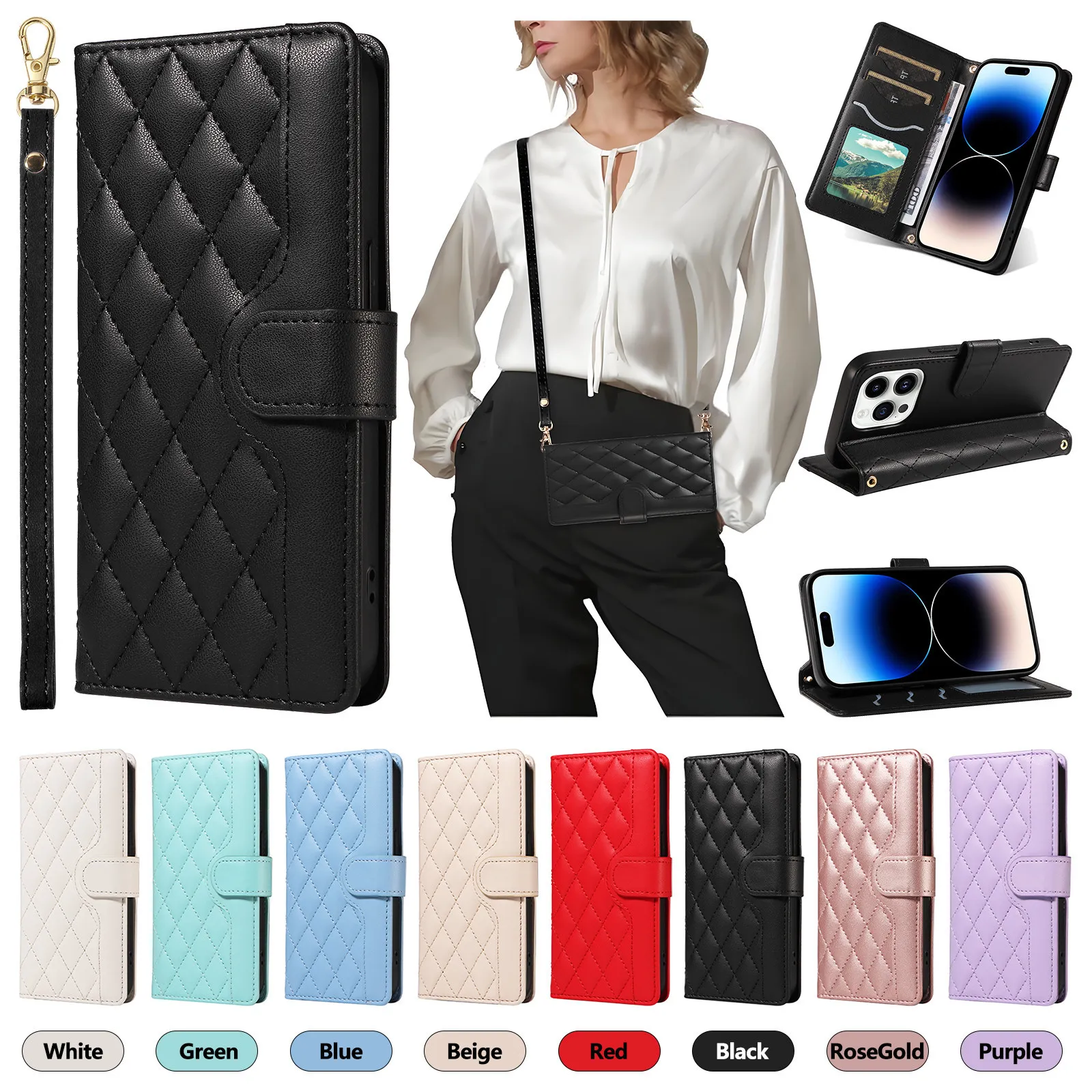 Save Big on Bulk Crossbody Wallet Phone Case Crossbody Wallet Phone Case  For IPhone 17 Air 16 15 14 13 12 11 Pro Max Samsung S25 S24 S23 Ultra Plus  Fe