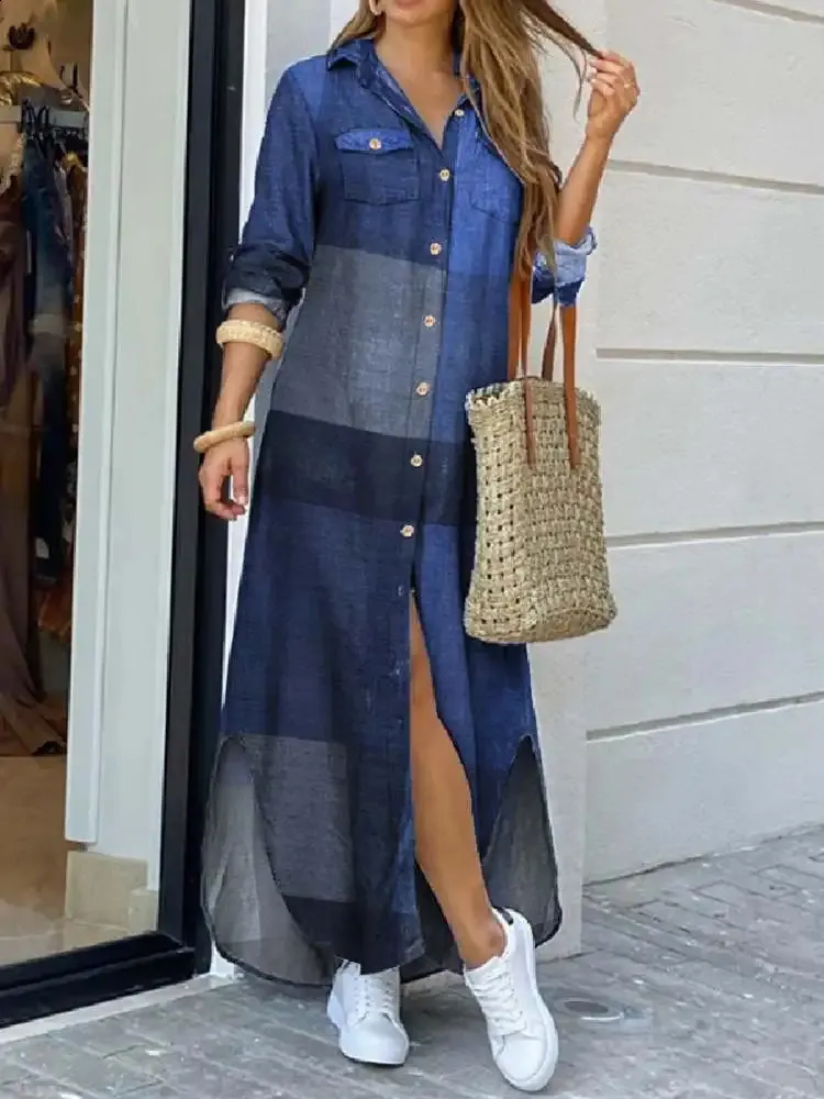 chinese dress ladies Women's Lightweight Casual Maxi Shirt Dress main image 1