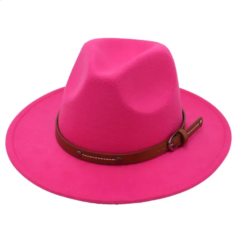 Women's Pink Woolen Jazz Fedora Hat – Wide Brim Trilby – Retro Felt Hat For Fall/Winter