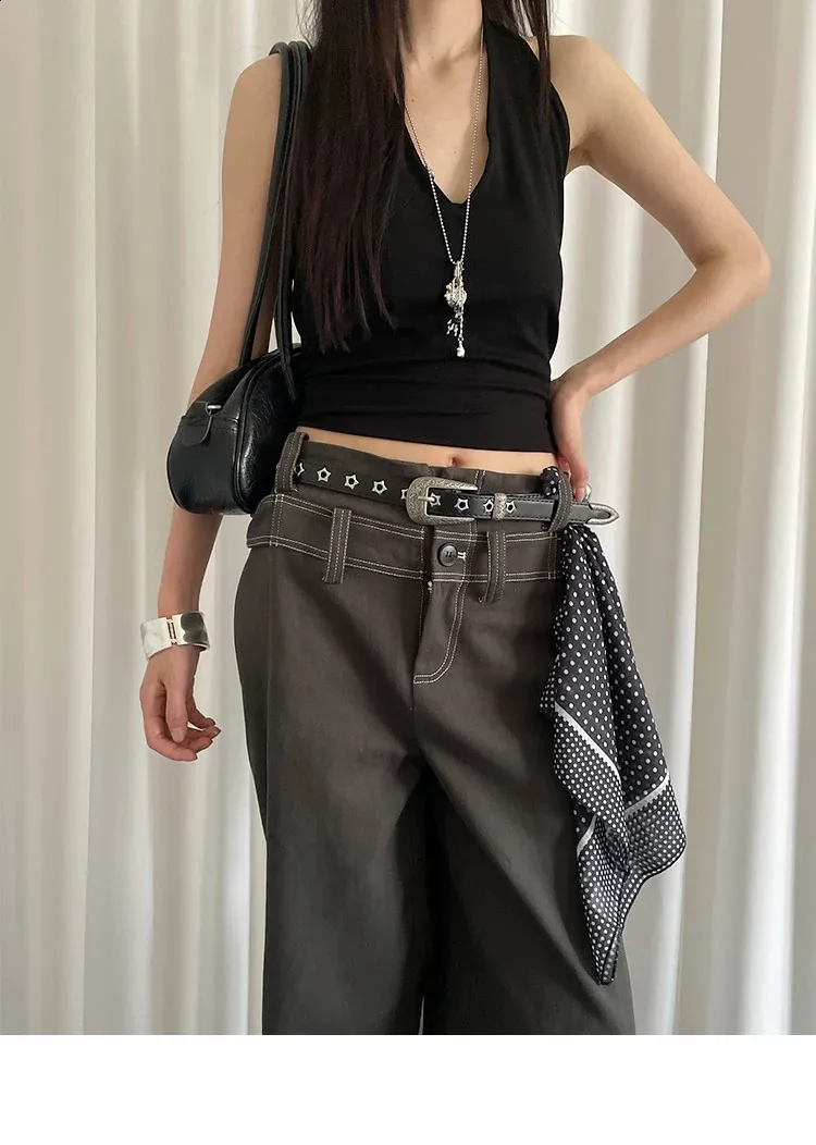 Holeless Narrow Genuine Leather Belt for Women with Golden Buckle