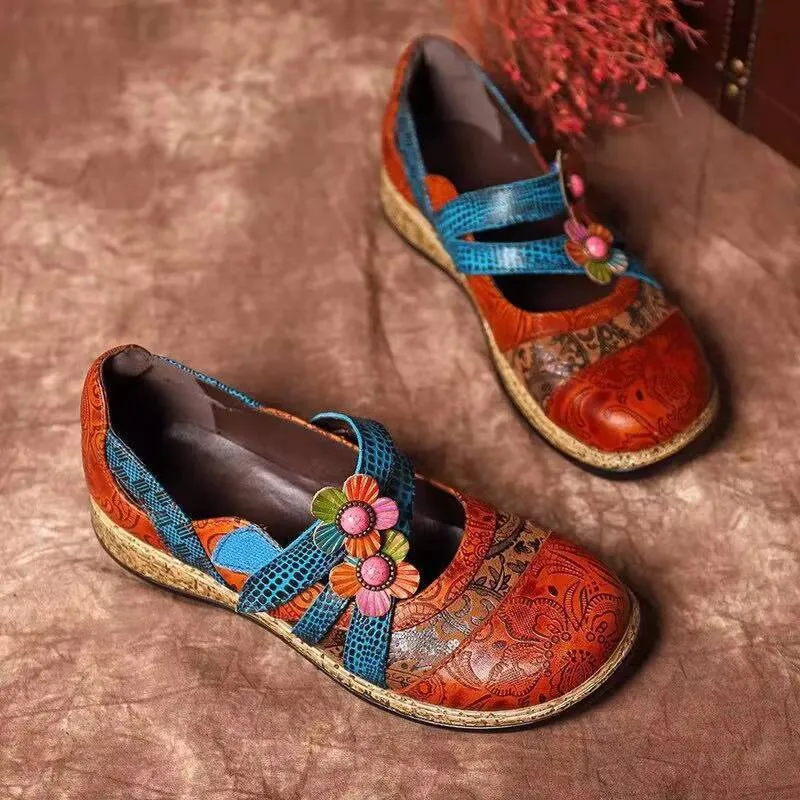 Vintage Floral Splicing Colored Hook Loop Spring Summer Casual Women's ...