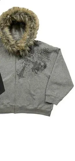 Y2K Street Vintage Skull Print Rhinestone Zip Up From Chao04