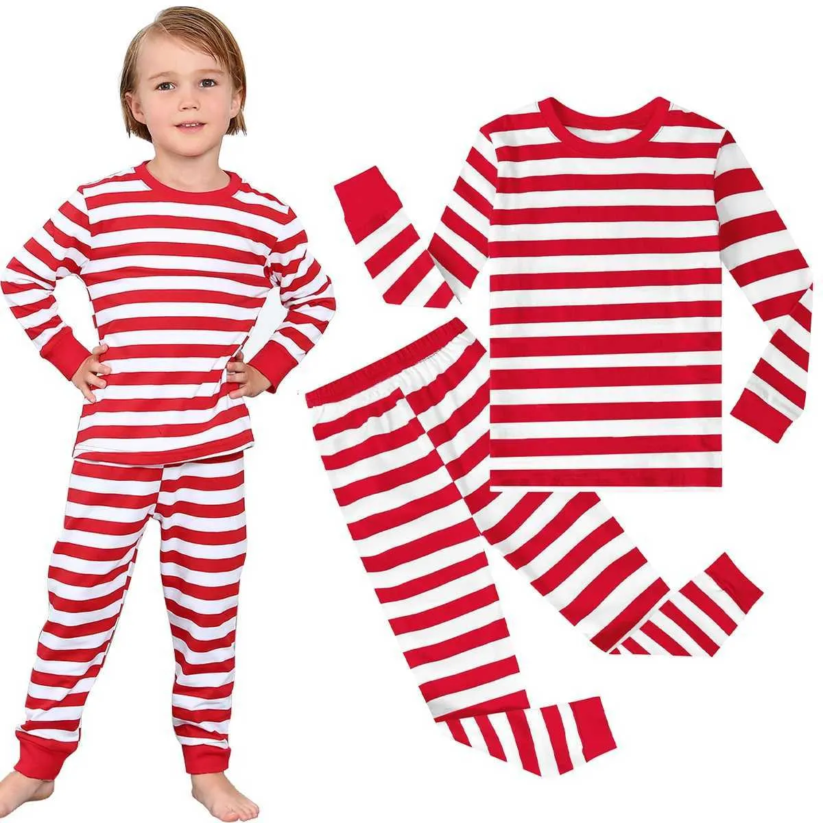Red And White Striped Toddler Pajamas   Soft Cotton... 