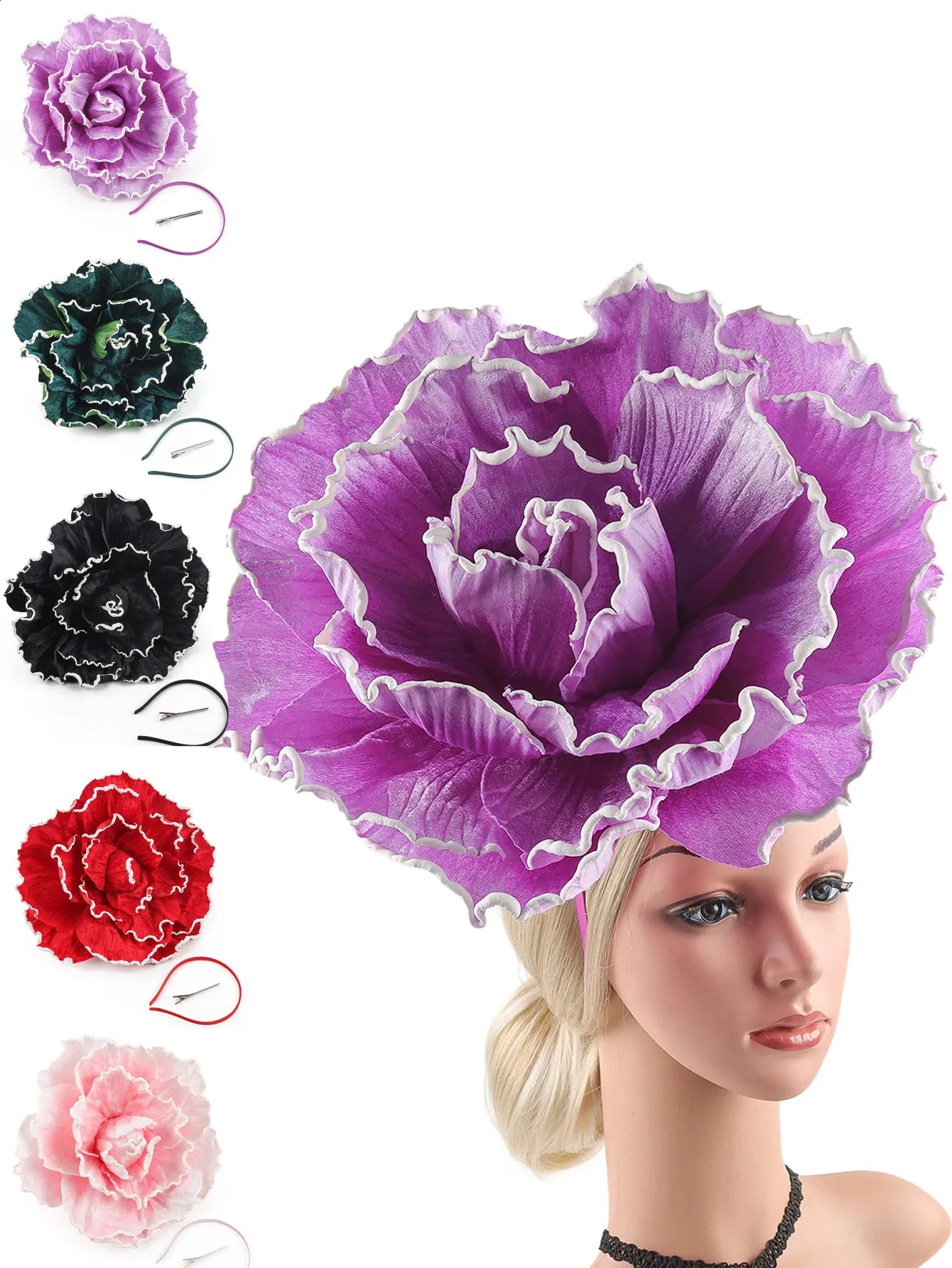 Purple Floral Satin Fascinator Hat for Women Zinniday Purple Feather Fascinator Hat - 2026 Mini Elegant  main image 4