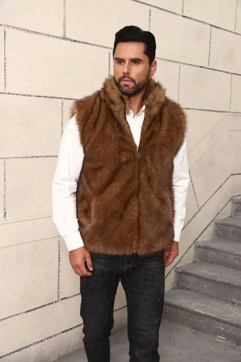 豪華なブランドファーベスト男性のノースリーブジャケットジッパー