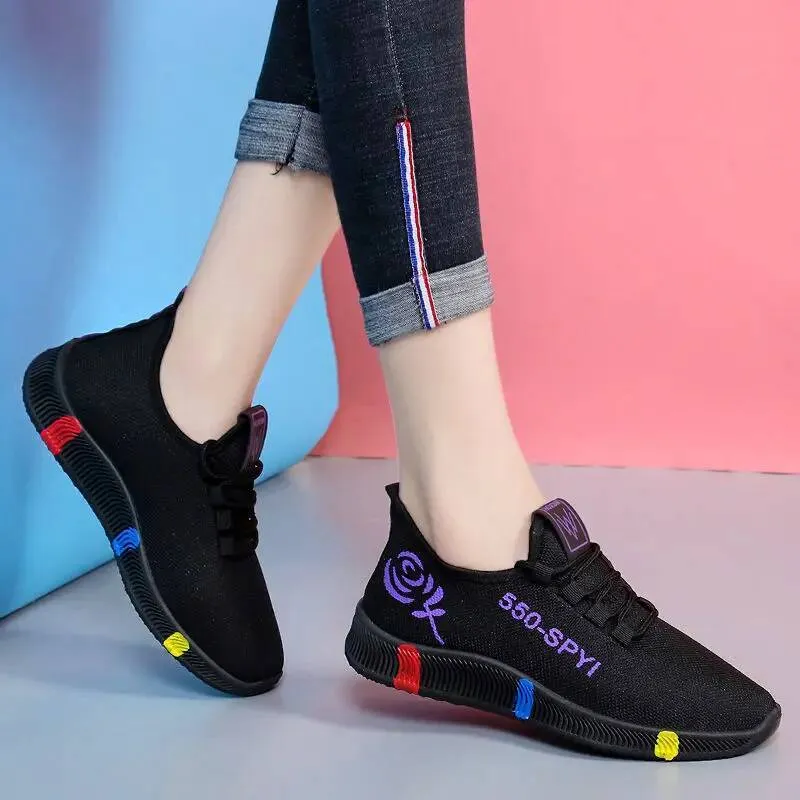 Mesh Womens Vulcanized Breathable Mom Shoes Lace Up Lightweight Female Flats Soft Women Sneakers Non Slip Zapatos De_desvips.com