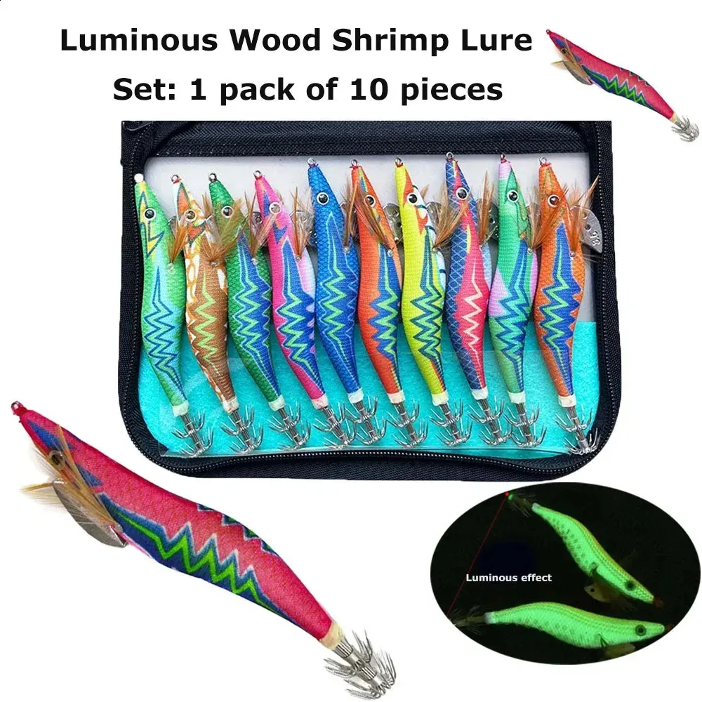 Shining Wooden Shrimp And Squid Lures   Artificial... 