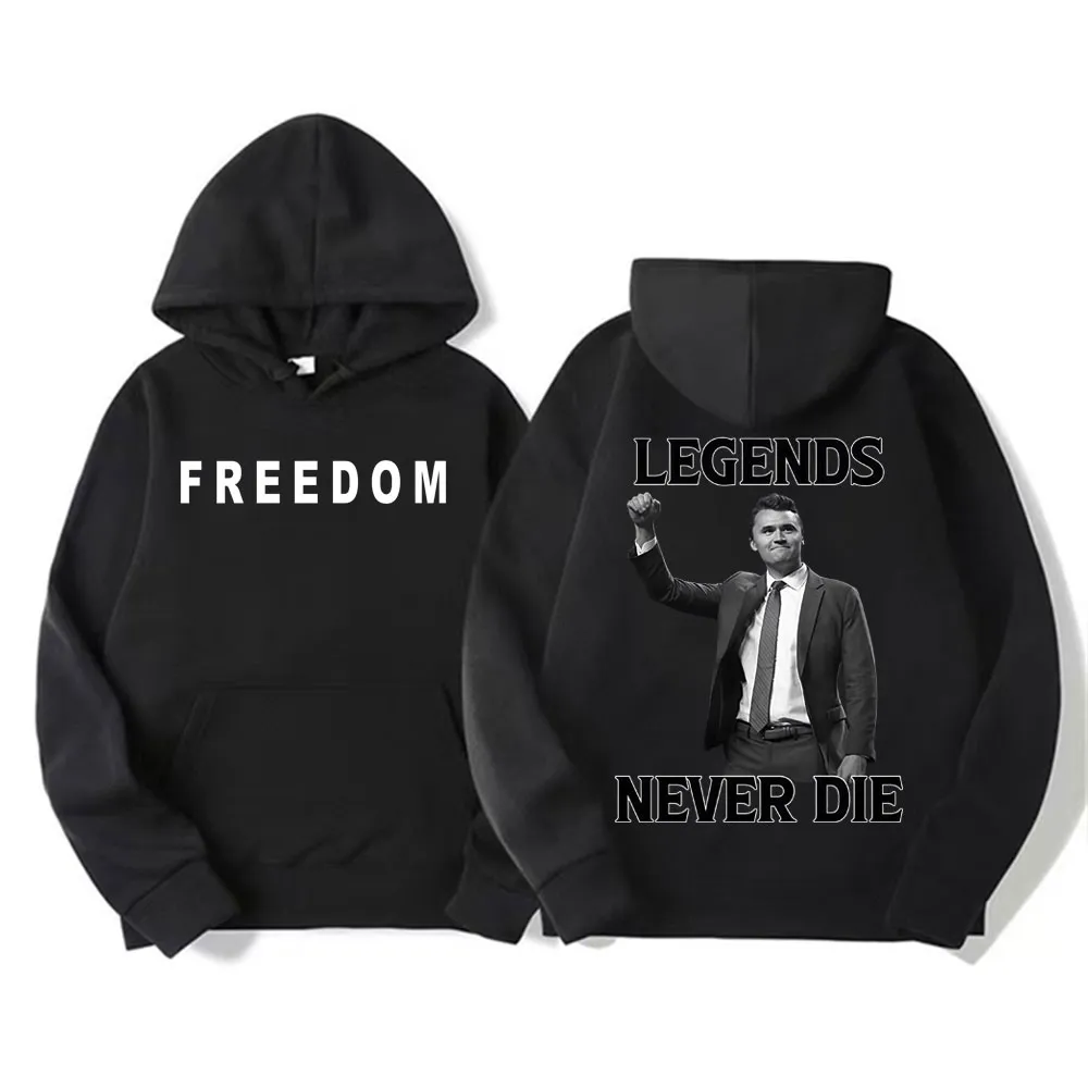 Men's Designer Hoodies Legends Never Die Charlie Kirk Printed Loose Hoodie Men's Fashion Trend Streetwear Sweater Plus Size Hoodie