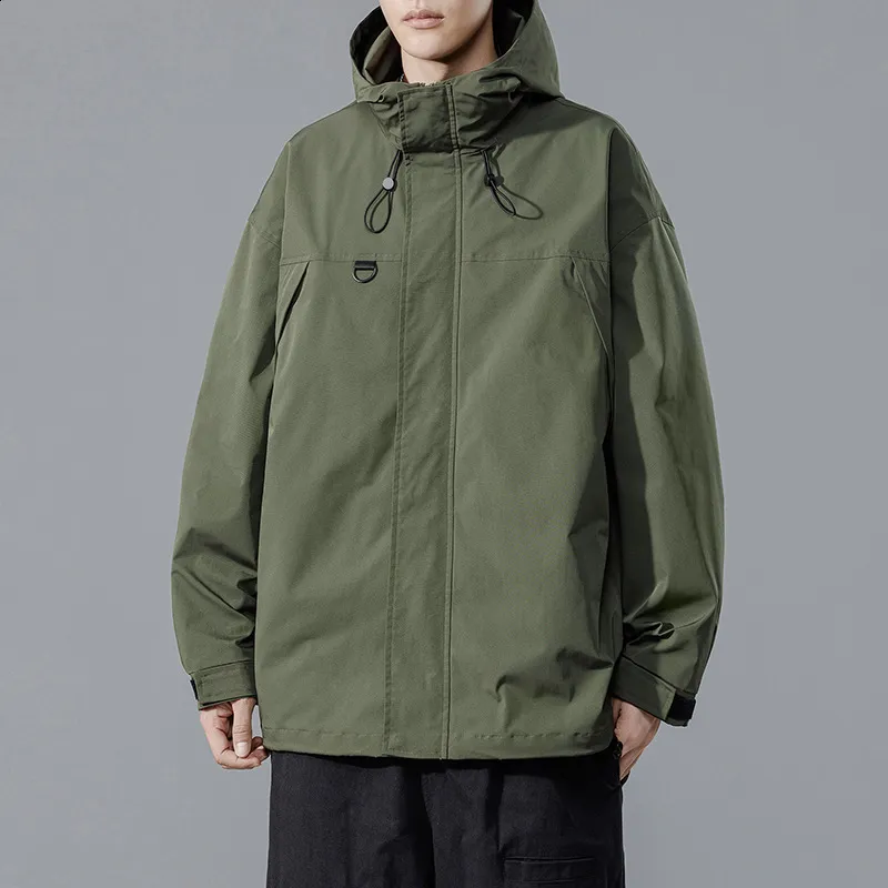 Mens Hooded Denim Jacket, Techwear Black Coat: Japanese