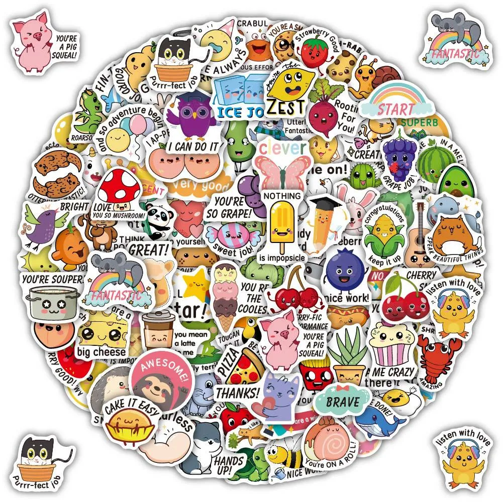 Engurage Sticker Encourage Stickers: 100 Cute Cartoon English Motivation Stickers for ...