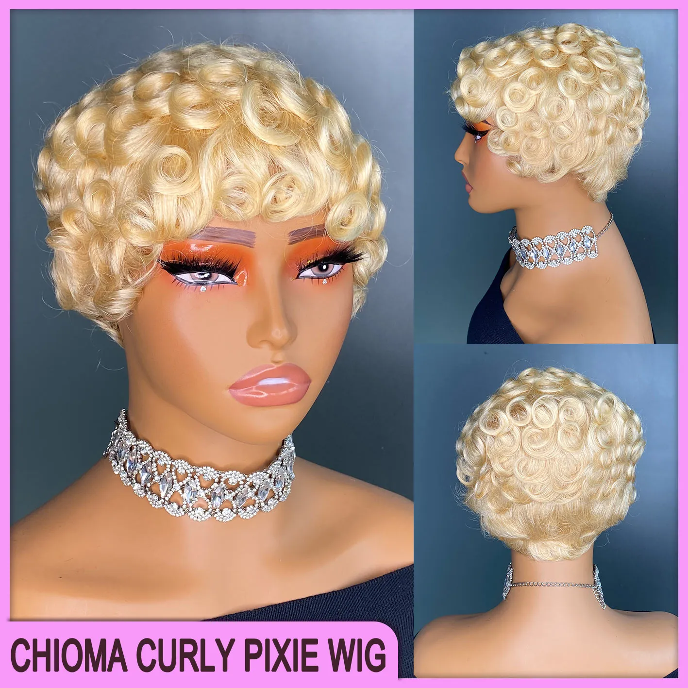 100%human 613 pixie wig 613 Pixie Cut Lace Front Human Hair Wig – Bold, Blonde, and  main image 4