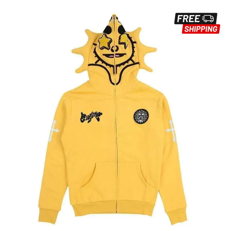 Glo Gang Full-Zip Hoodie with Printed Skull Design, 100% Cotton