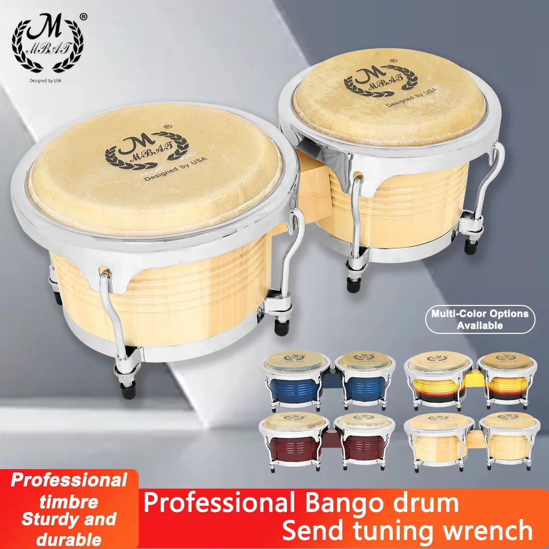 Bongo Drum BG-36 7+9 Inch Oak Wood Buffalo Leather Hand Percussion ...