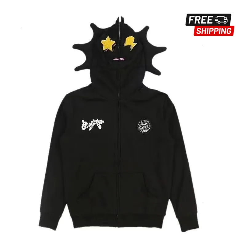 GLOGANG グラフィックパーカー Sサイズ Glo Gang Full-Zip Hoodie with Printed Skull Design, 100% Cotton