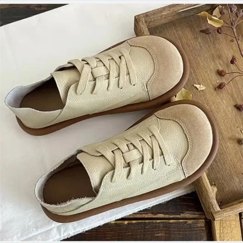 Schnürschuhe mit niedrigem Absatz, weicher Sohle, runder Zehenpartie, vulkanisiertem PU-Material für atmungsaktiven Tragekomfort, Damen-Sneaker 240921_voghion.com