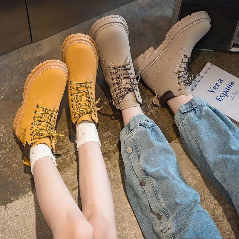 Scarpe da lavoro alte da uomo, stile Martin, autunnali, da esterno, con suola spessa, stivali gialli, scarpe da donna firmate_voghion.com