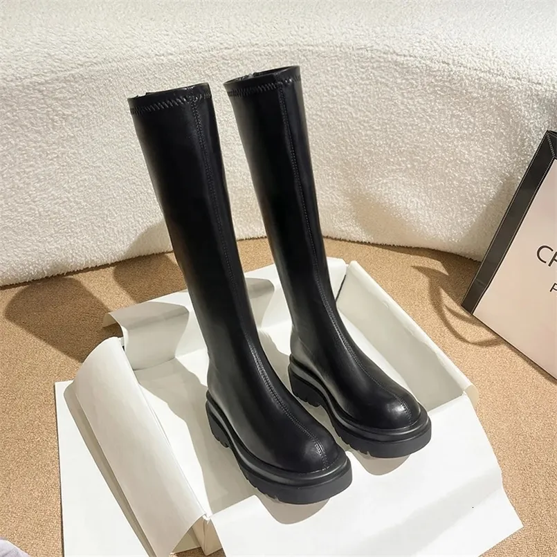 Plateau-Stiefel für Damen, kniehoch, modisch, bequem, warm gefüttert, Herbst/Winter, lange Stiefeletten, Modell 240929_voghion.com