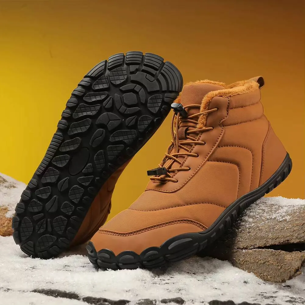 Stivali da uomo stringati scarpe da neve foderate in pelliccia calda stivaletti a piedi nudi stivali da trekking per l'inverno stivali corti antiscivolo impermeabili comodi stivali corti alla moda