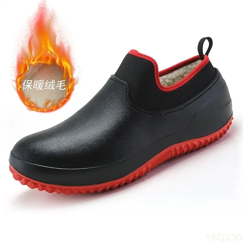 Mens Kitchen Working Non Slip Waterproof Chef Shoes Casual Unisex Work Water Rain Cotton Boots Plus Size 240826_voghion.com