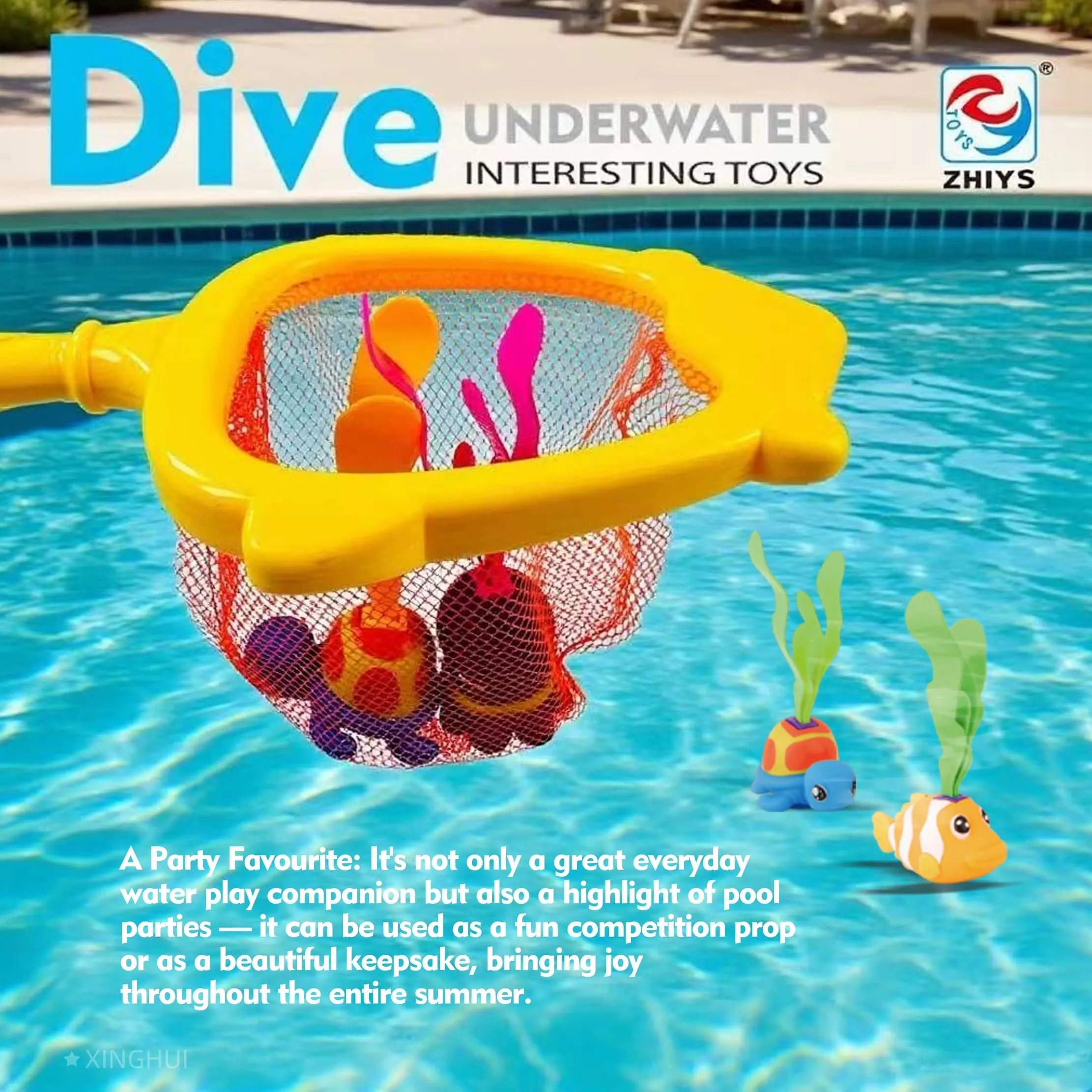 Diving Hoops Pool Sports & Dive Play Set: Floating Basketball Hoop & Animal Toys for ...