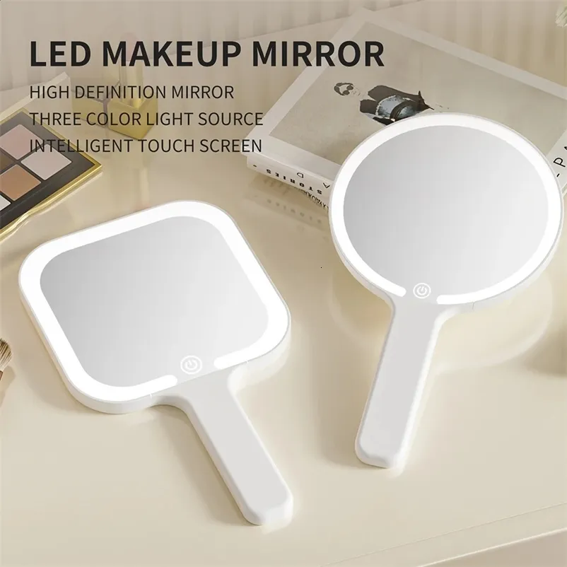 Light Mirror Color Screen LED Intelligent Makeup Mirror Handheld 3-Color Brightness Adjustment ...