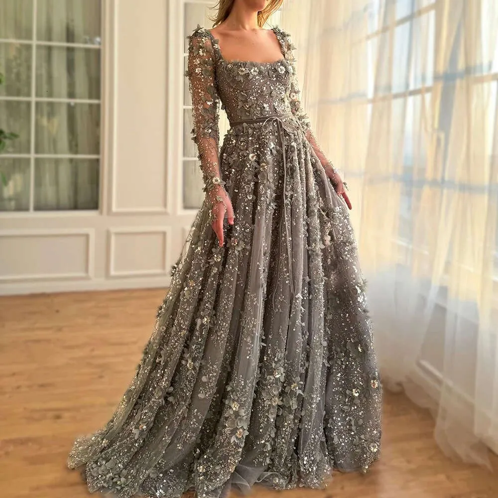 open lace back dress Elegant One Shoulder Long Sleeve Prom Dress with Slit main image 1