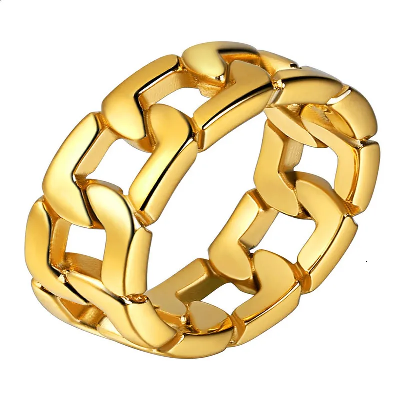 U7 Stainless Steel Cuban Link Chain Ring For Men And Women 7mm Width ...