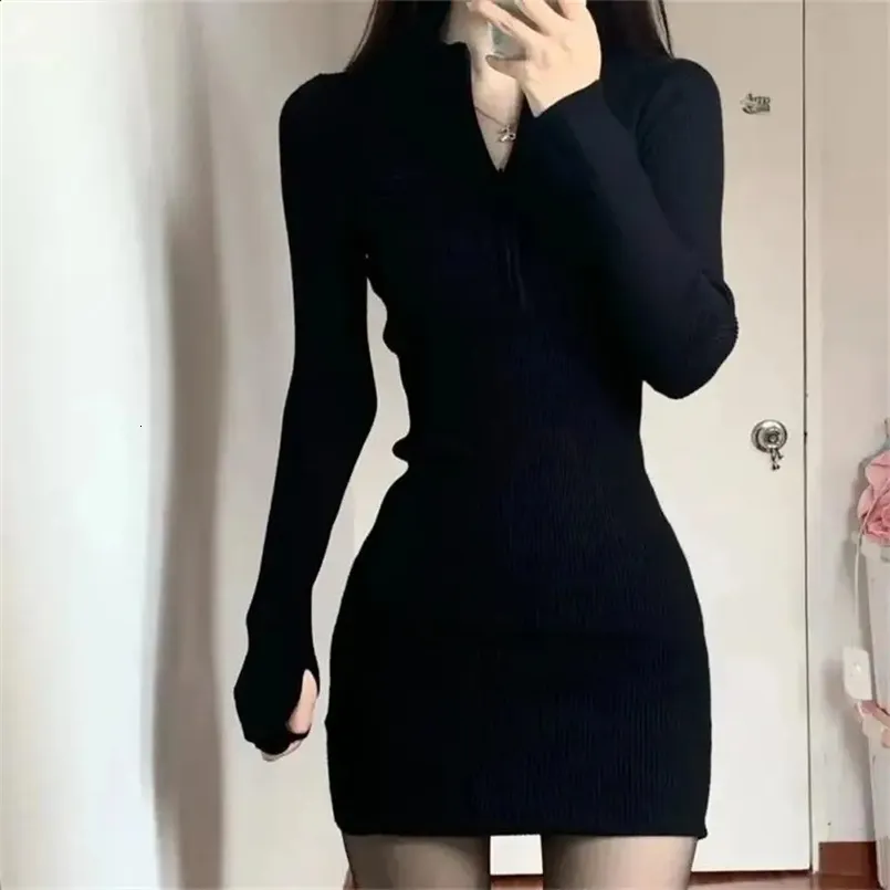 knee length dresses for ladies Antonio Black Long Sleeve Mini Dress