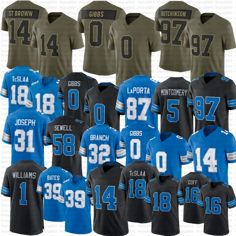 2025 Amon Ra St Brown Jahmyr Gibbs 18 Isaac TeSlaa Football Jersey