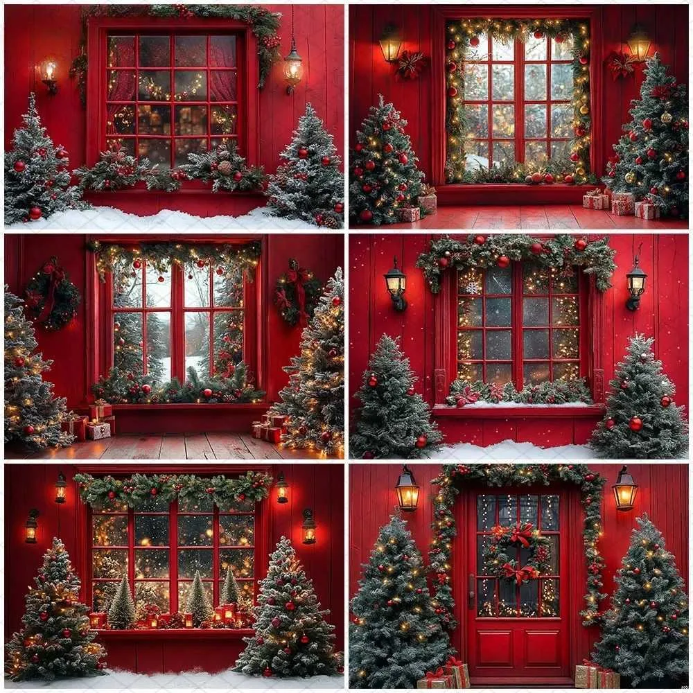 Xmas Tree Red Door Window Snow Decoration Photography... From Dokidokiy ...