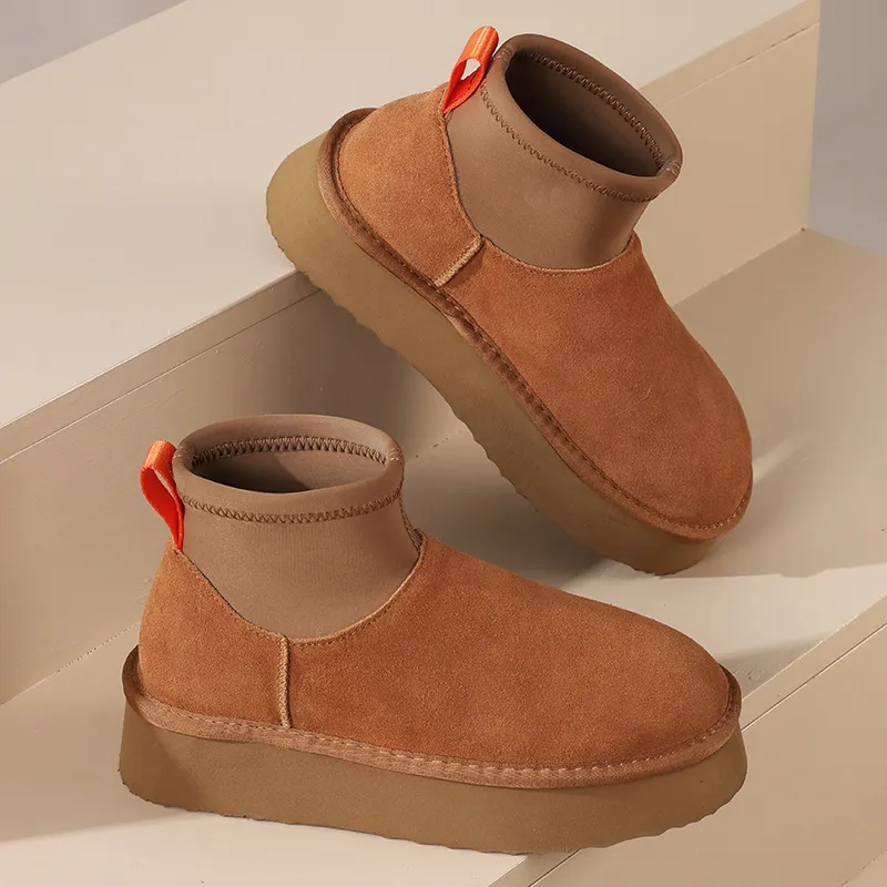 Heißer, versandkostenfreier Versand: Neue, dick besohlte Winterstiefel aus Rindsleder und Wolle für Damen mit Fleece-Futter für warme Füße._voghion.com