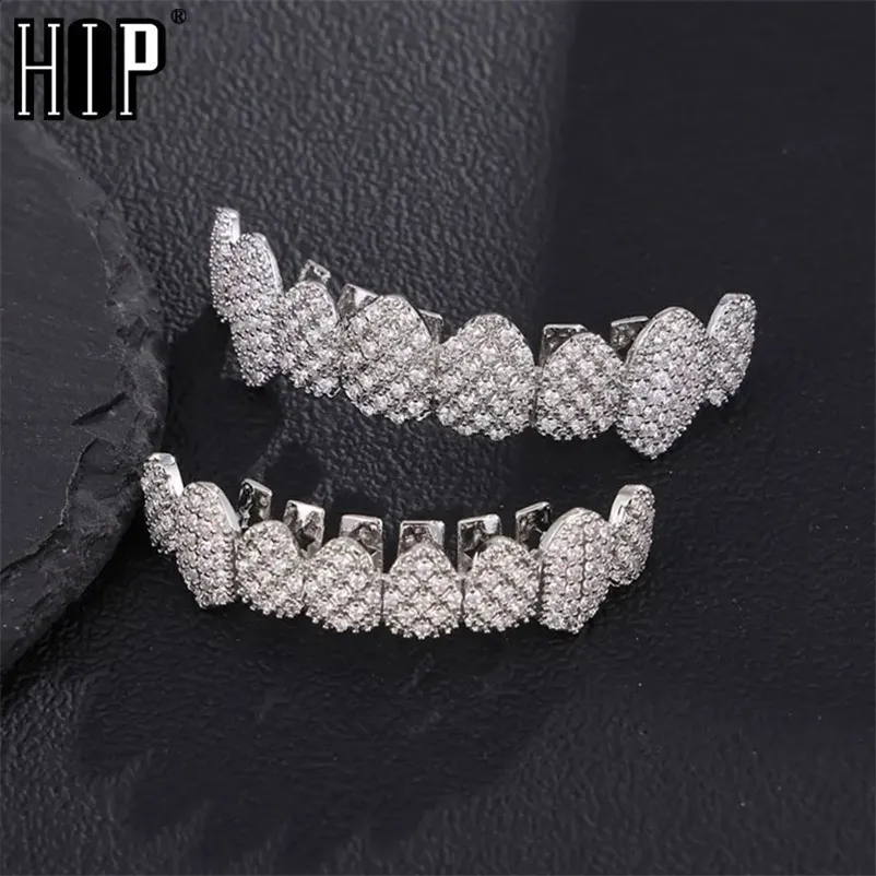 Hip Hop Full Iced Out CZ Stones Teeth Caps Grills Set Cubic Zirconia ...