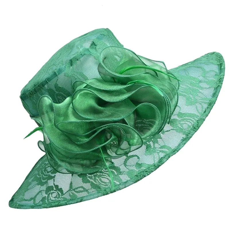 Elegant Green Floral Wide-Brim Hat 1pc elegant wide brim sun hat women leaf - Temu main image 4