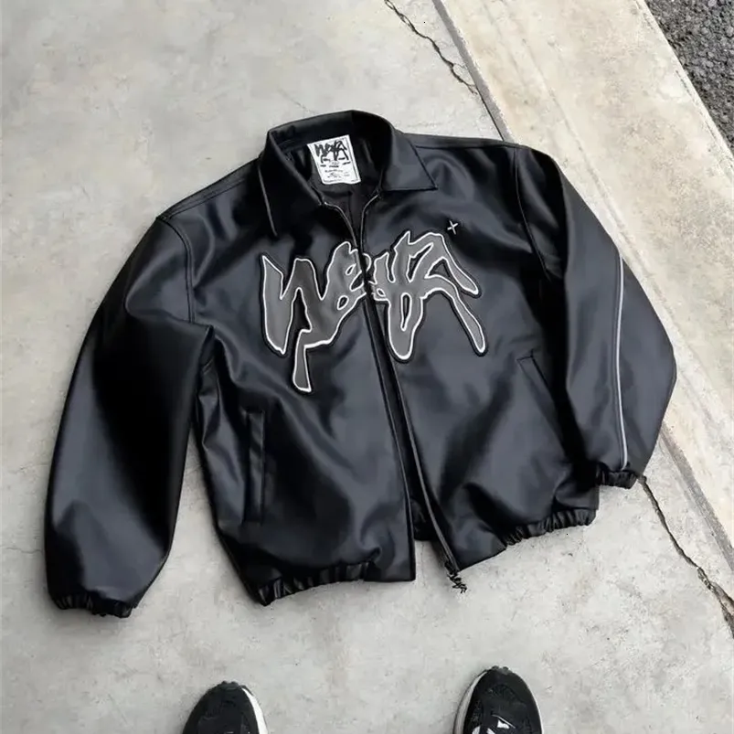 Hip Hop Retro Leather Jacket Long Sleeve Y2K Zipper From Pong01