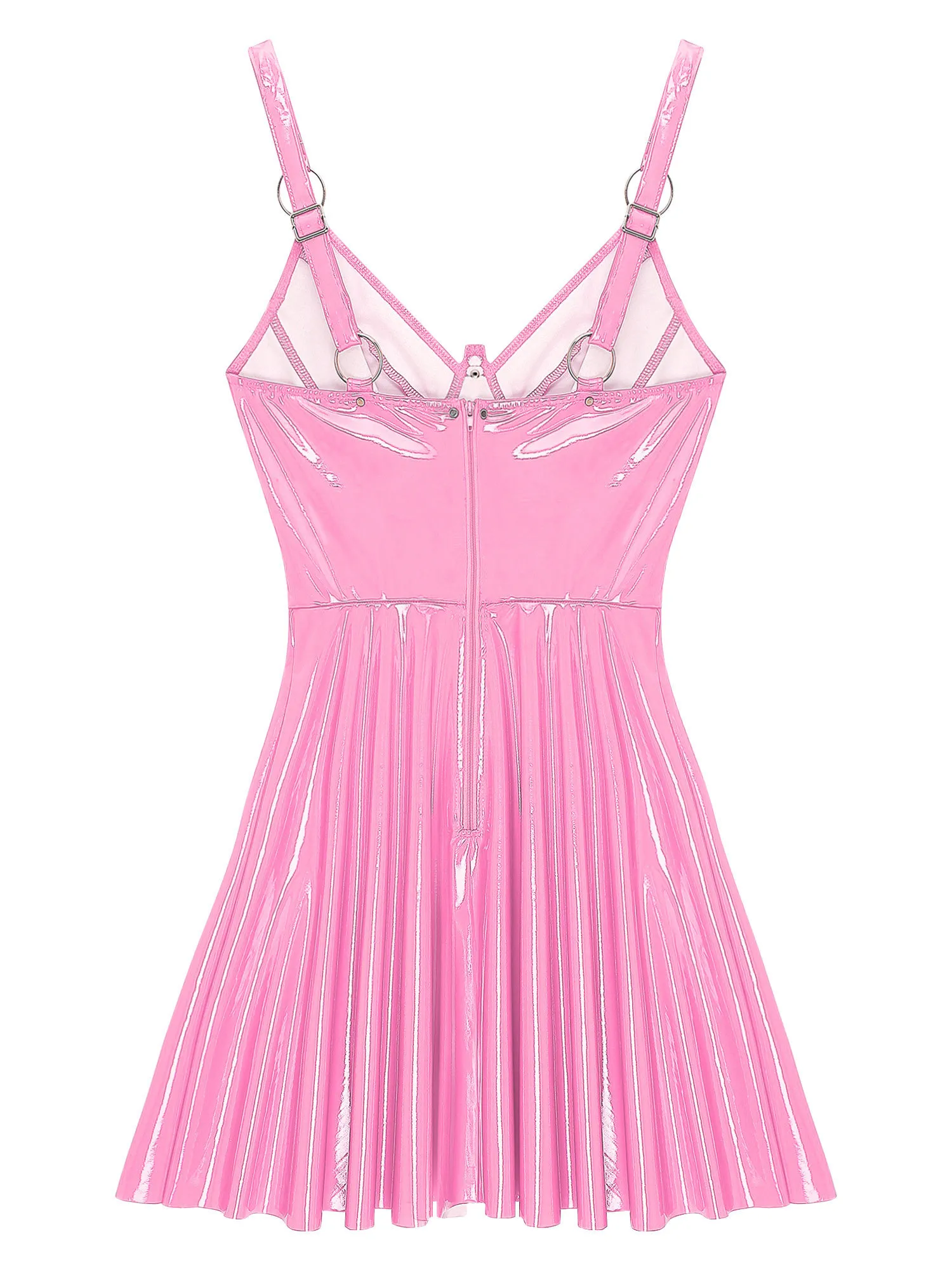 pink patent leather dress Tiaobug Womens Wet Look Patent Leather Dress Sleeveless Halter A-line Cocktail Club Mini Dress Pink 3XL, Women's