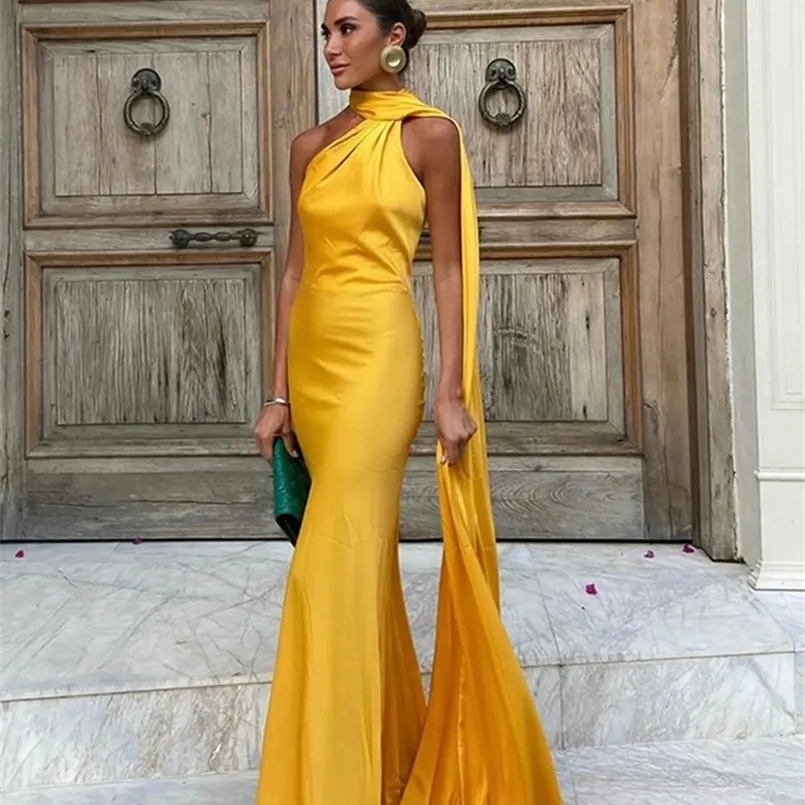 womens yellow satin dress Balmain