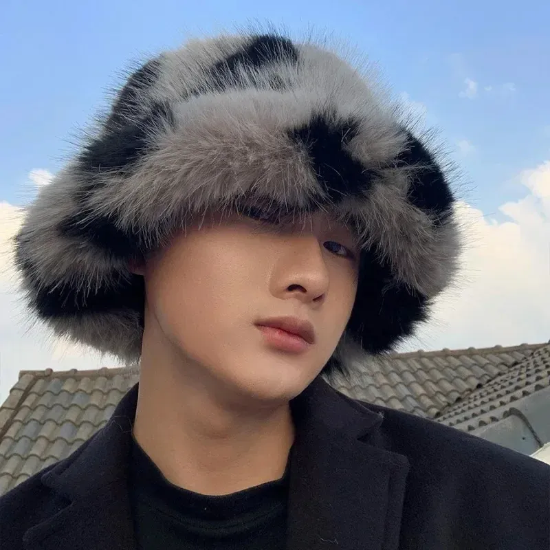 Winter Zebra Stripe Faux Fur Fur Bucket Hat Mens For... From  display picture 3