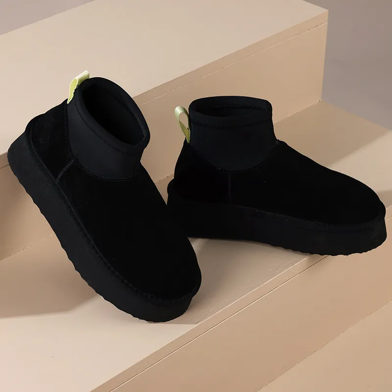 Heißer, versandkostenfreier Versand: Neue, dick besohlte Winterstiefel aus Rindsleder und Wolle für Damen mit Fleece-Futter für warme Füße._voghion.com