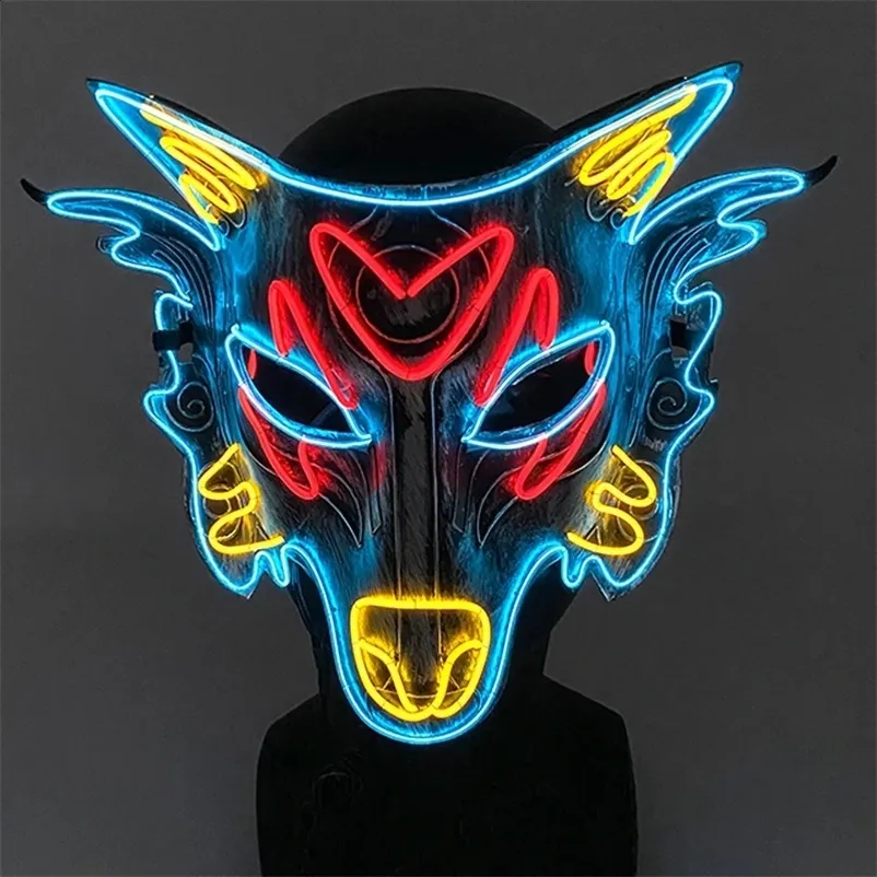 Halloween Fashion Neon Animal Mask Glowing LED Wolf Mask Half Face ...