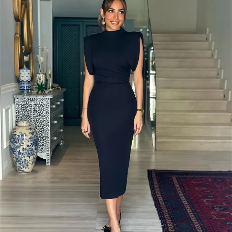 bodycon dress with shoulder pads Black Sleeveless and Zipper Closure Floor-Length Chiffon Midi Dress for Women Style with pointed heels