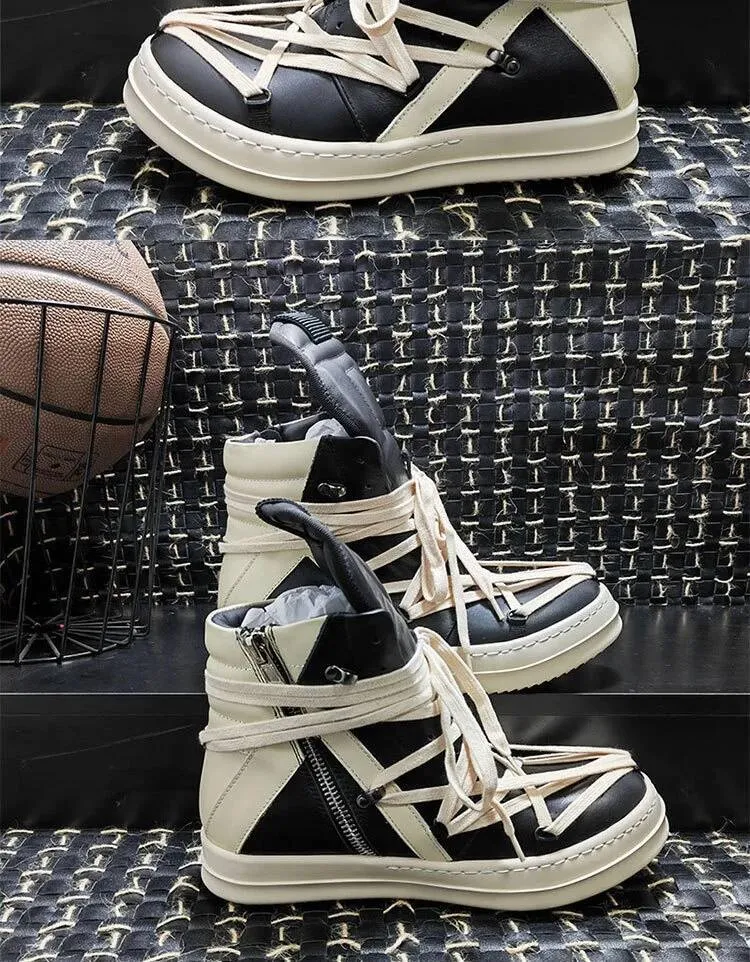 Owees Design High Top Platform Corss Tied Men's Casual Boot Shoes Women Sneakers Designer Flats Ankle Botas Size_desvips.com