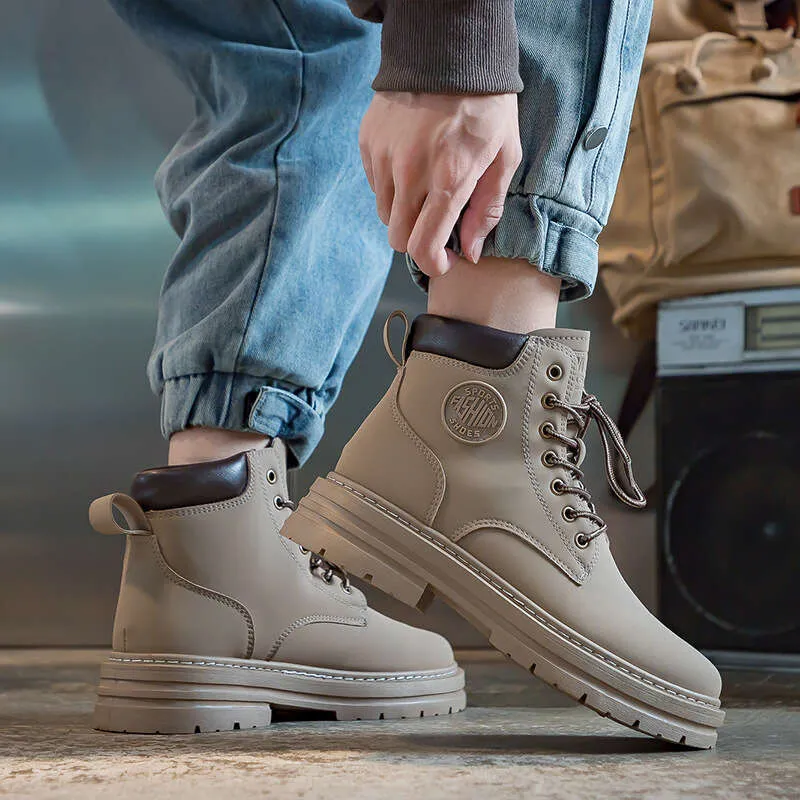 Scarpe da lavoro alte da uomo, stile Martin, autunnali, da esterno, con suola spessa, stivali gialli, scarpe da donna firmate_voghion.com