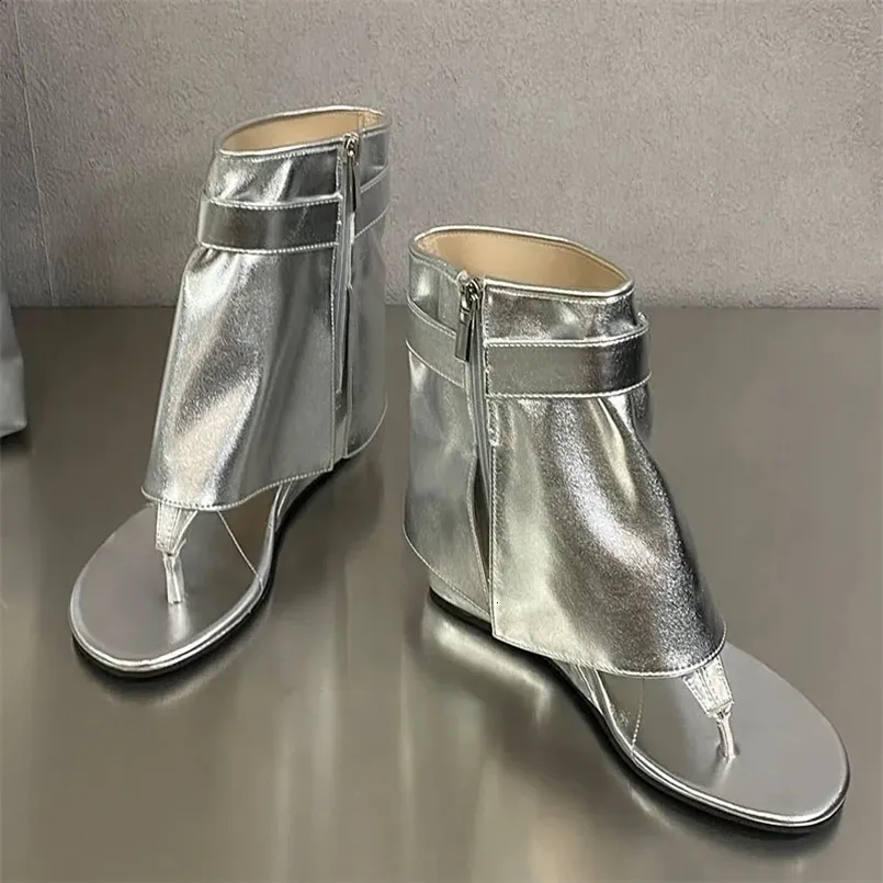 Female Footwear Zippers Ladies Sandals Shoes Fashion Round Toe Wedges Women Ankle Boots Flip Flops 240929_voghion.com