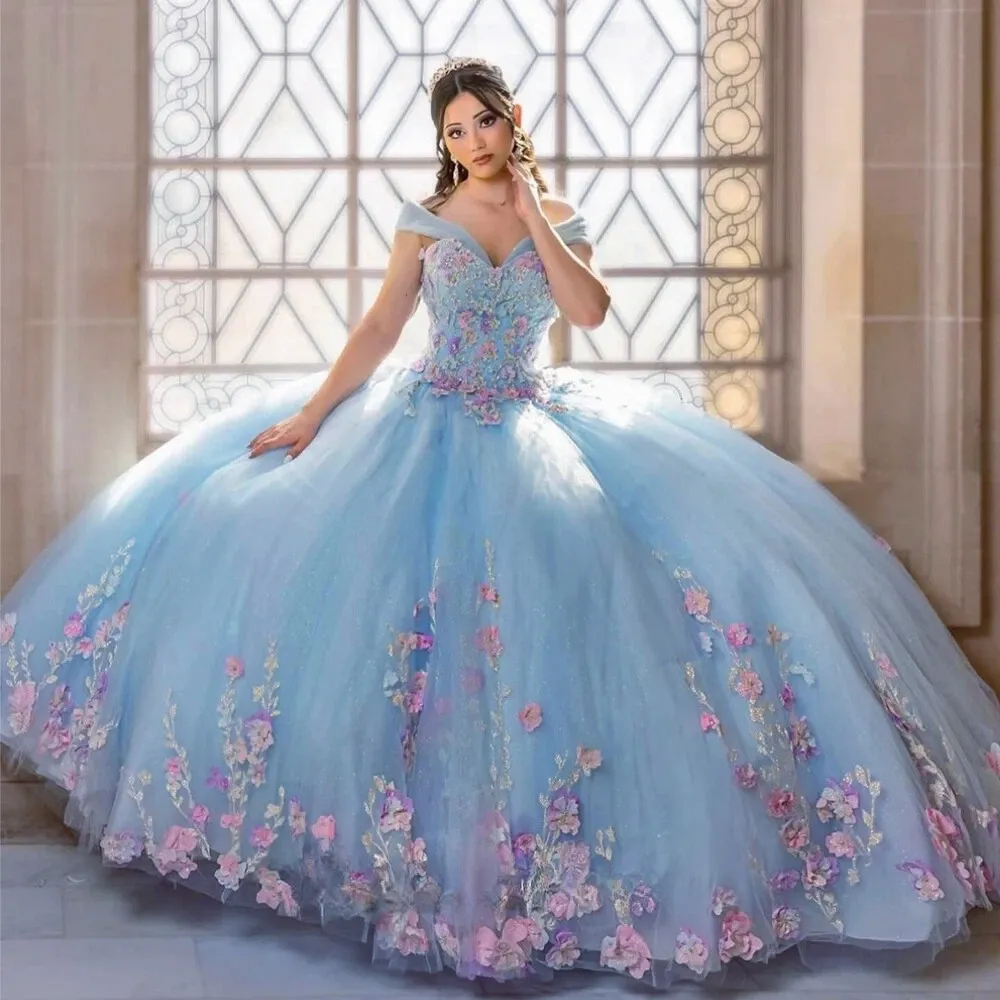 pink and blue quinceanera dresses Charming Light Sky 3D... From Dreamweddings, $180.62 Light Blue quinceañera dress diy Black Sleeveless Sequin Sparkle Pick a Size:S