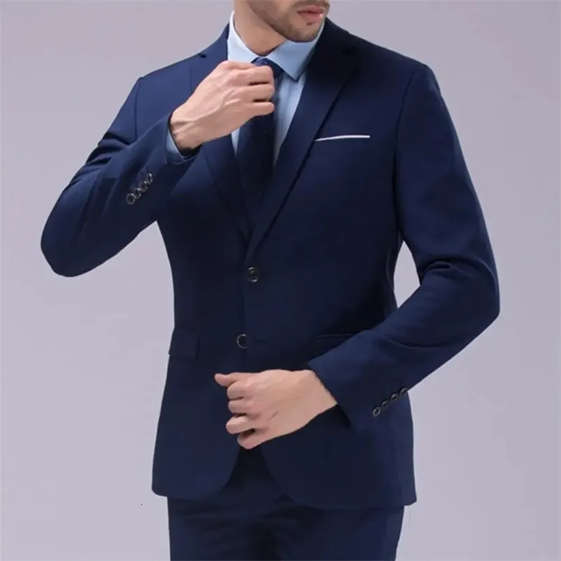 Costume 2 Pièces Homme Élégant Smoking Mariage – Blazer + Pantalon Uni Formel Affaires Cérémonie Bouton Unique