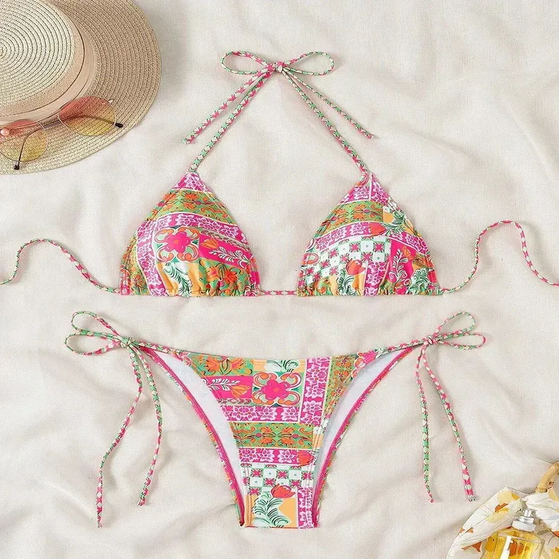 Micro Top Set Swimsuit Micro Bikini Set Floral Print Halter Neck... From Bao05, $36. ...