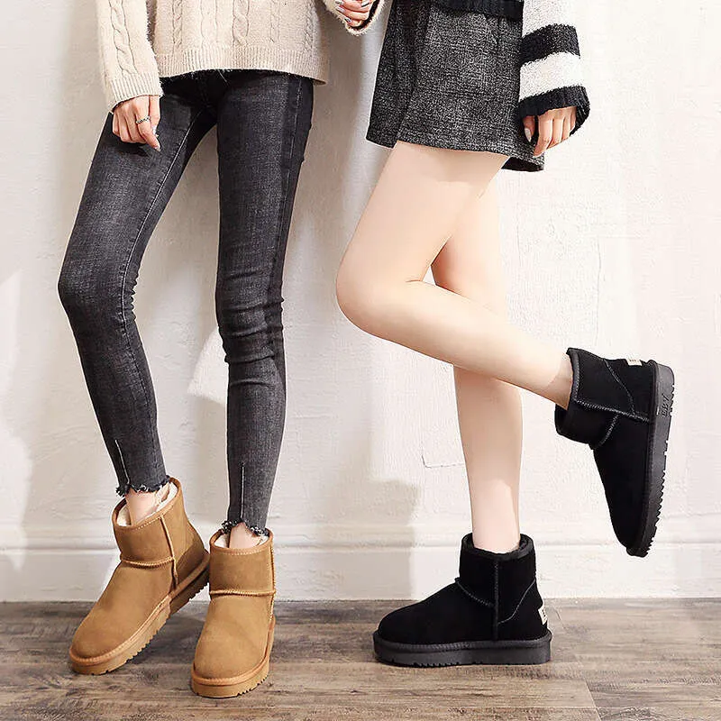 Cowhide Snow For Women, Short Boots, Sheepskin Integrated, Versatile Women's Cotton Shoes, Leather Boots With Fleece And_voghion.com