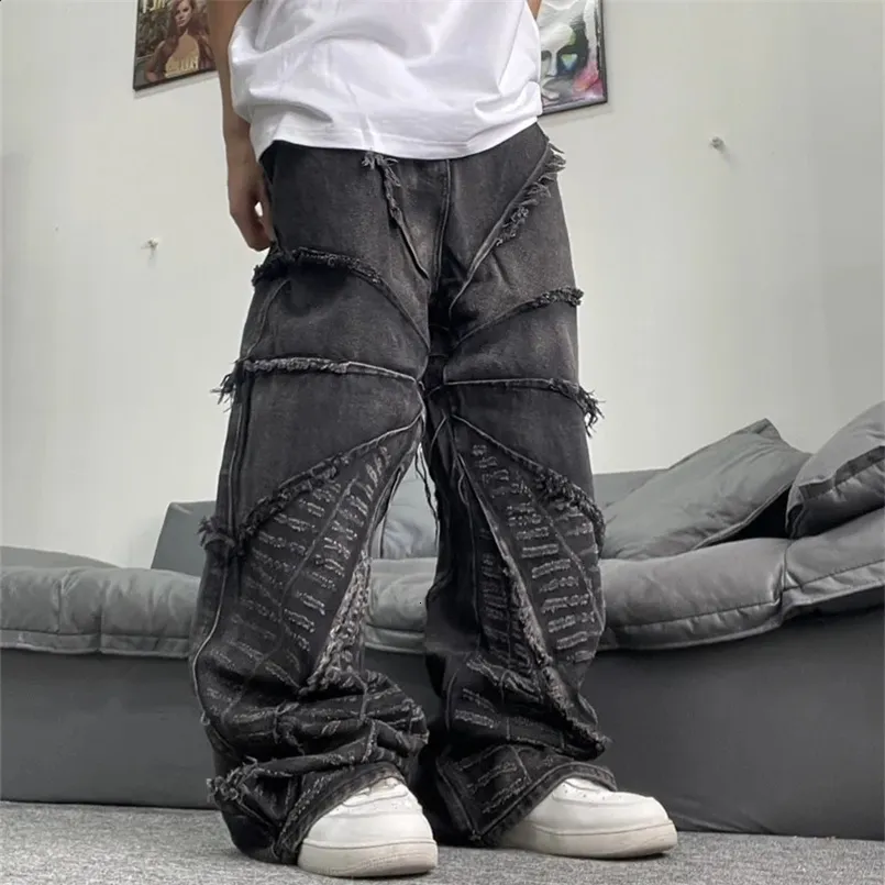 Siber Y2K Sokak Giyim Siyah Baggy Kot Pantolon Erkek Yi TL2
